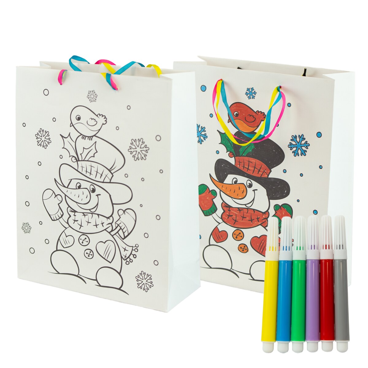 Torebka Prezentowa Na Prezent Do Kolorowania Dla Dzieci 23X18X10 Cm Bałwanek