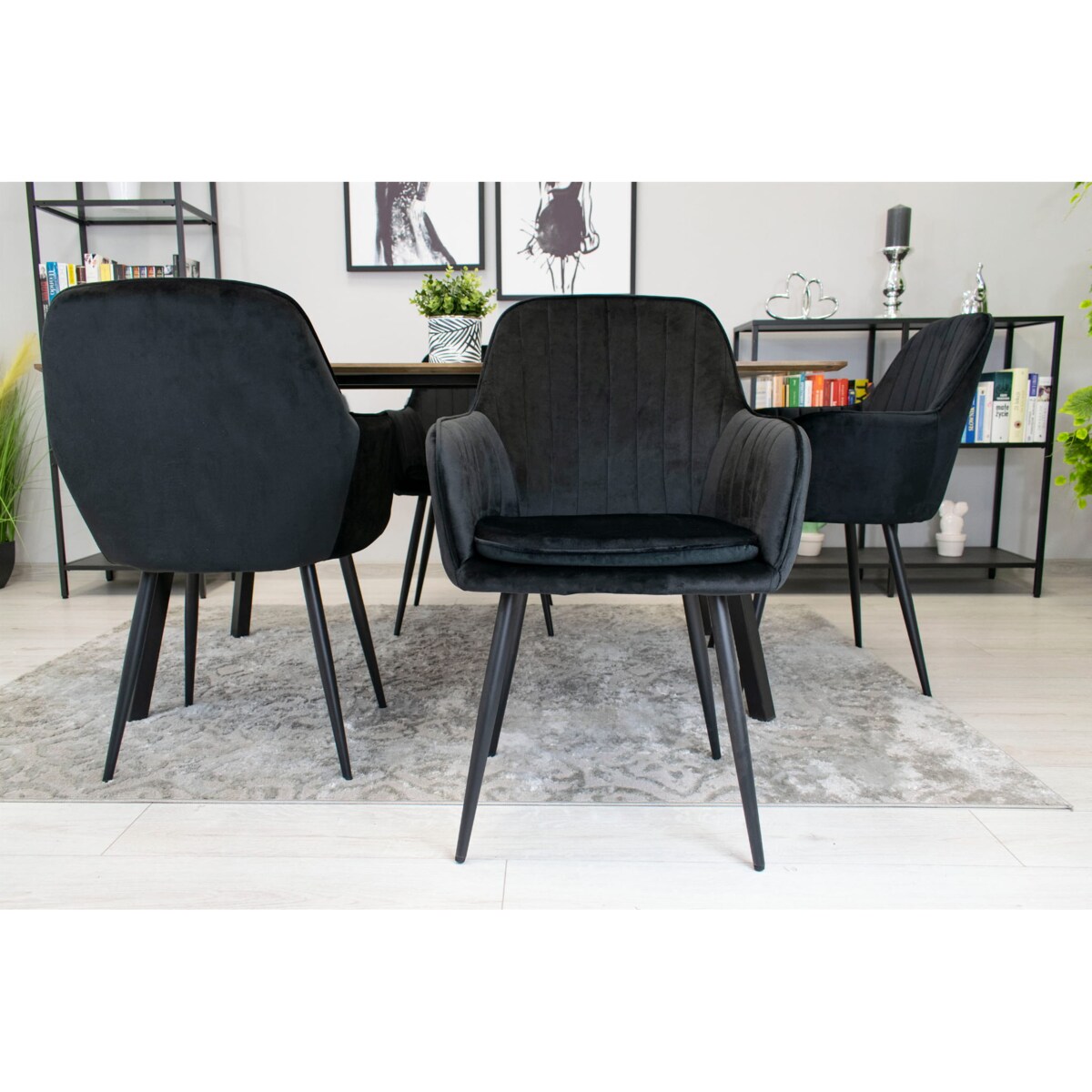 Krzesło Do Jadalni Kuchni Salonu Lugo - Aksamit Czarny / Nogi Czarne