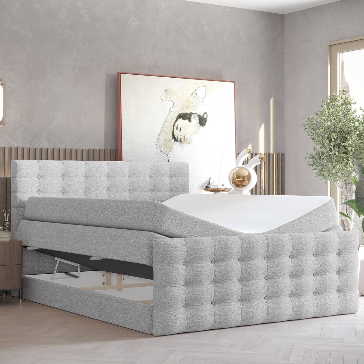 Łóżko kontynentalne STATE 160x200 z pojemnikiem, Jasny Niebieski, tkanina Grace 70