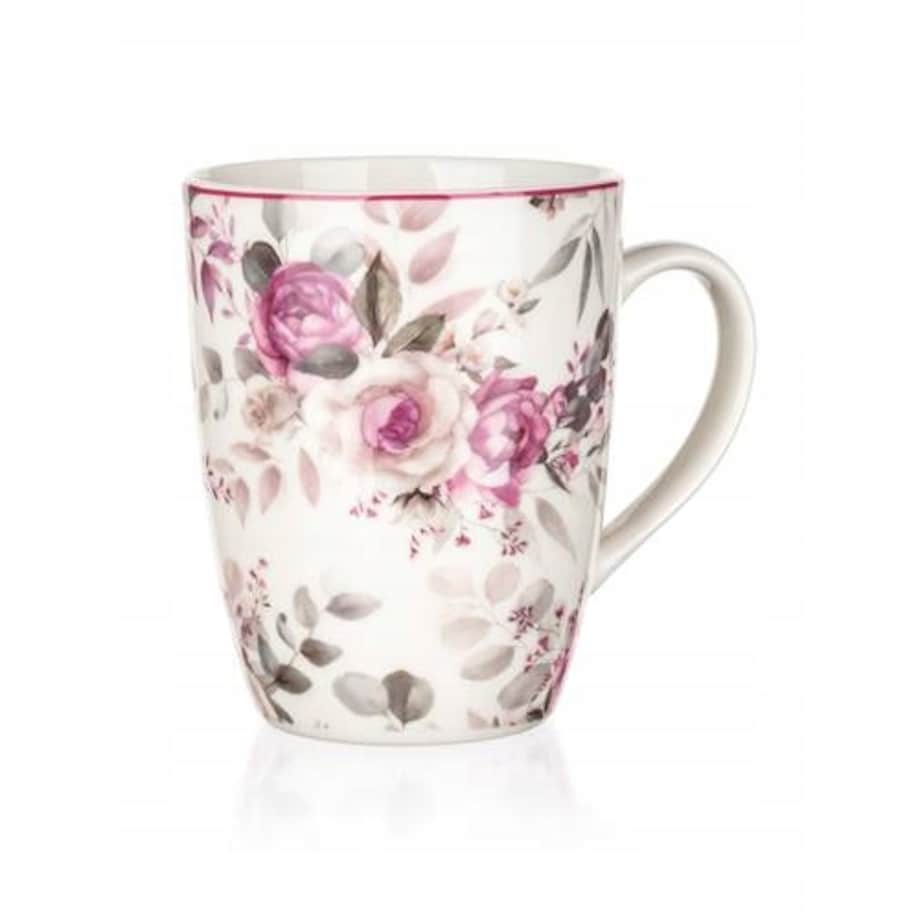 Zestaw 6 kubków 340 ml róże eleganckie do kawy herbaty na prezent porcelana