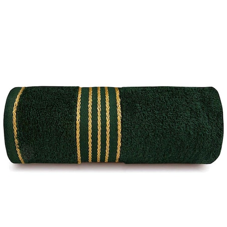 Ręcznik do rąk 30x50 cm bawełniany kolor zieleń butelkowa z bordiurą w złote paski 500 g/m2 TIWANO