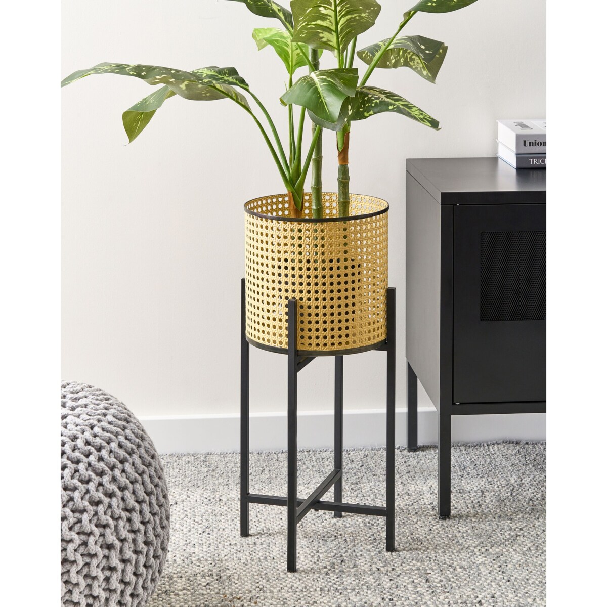 Doniczka na stojaku metalowa beżowa FALLOPIA