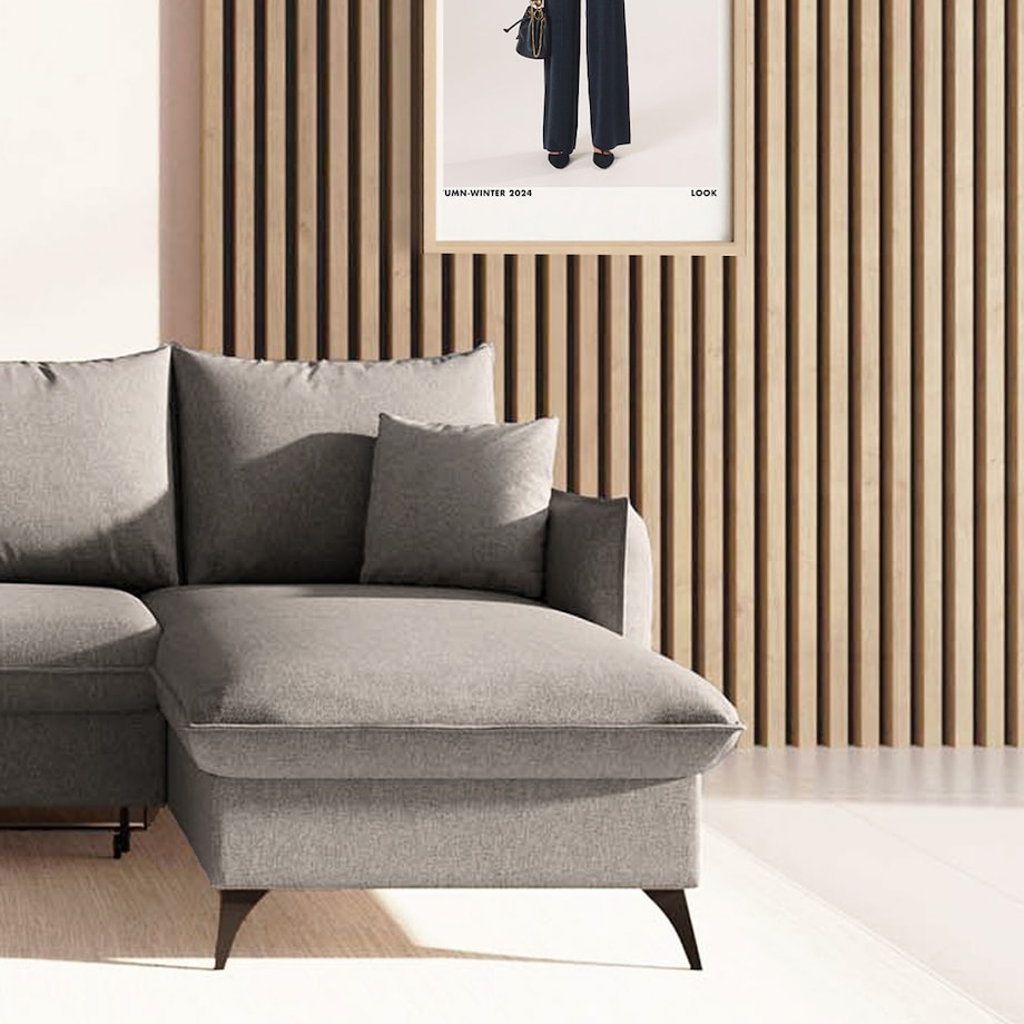 Brim Sofa narożna prawa z funkcją spania i pojemnikiem prawa szara