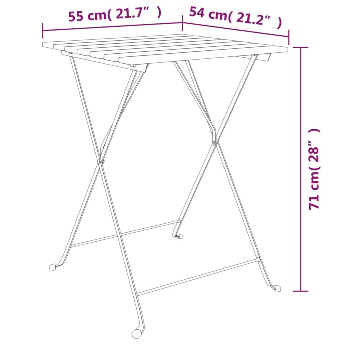 vidaXL Składany stolik bistro, 55x54x71 cm, lite drewno tekowe i stal