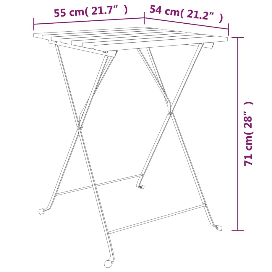 vidaXL Składany stolik bistro, 55x54x71 cm, lite drewno tekowe i stal