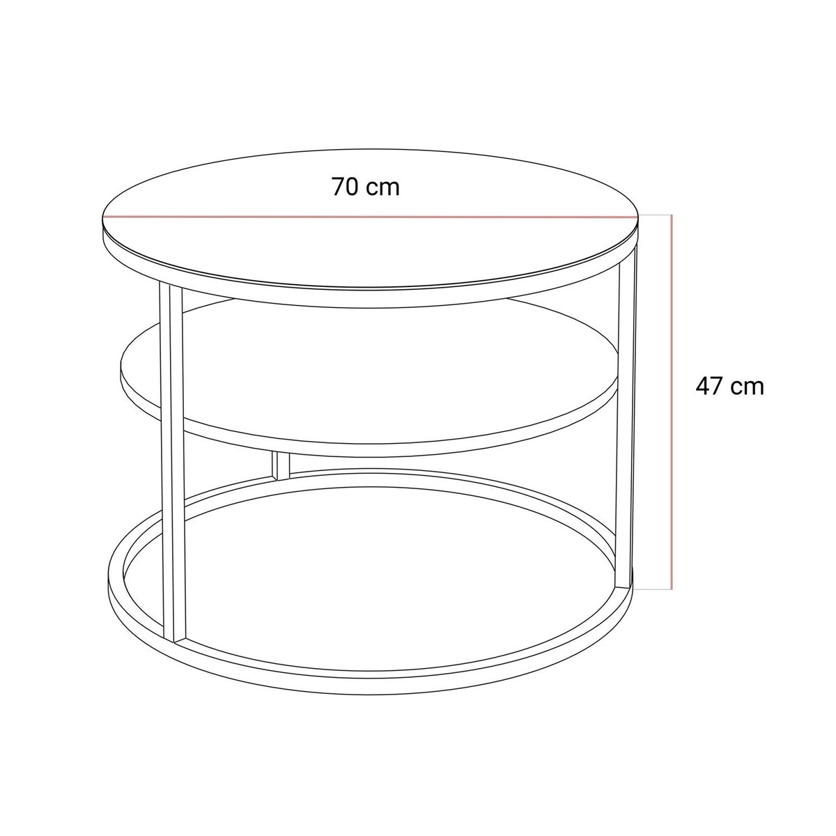 Stolik Kawowy CIRI GLASS KASZMIR z półką, blat czarne szkło