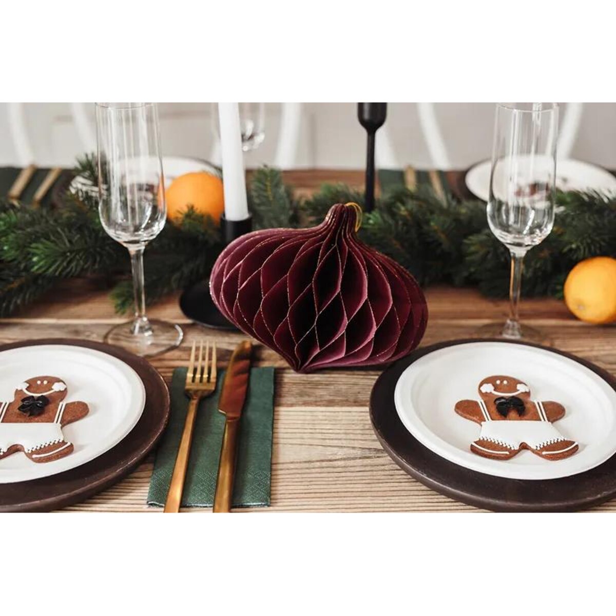 Bombka papierowa Owal, bordo, 16x15cm