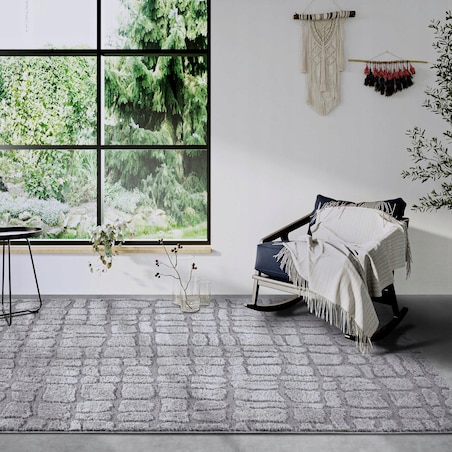 Chodnik pluszowy do korytarza 80x240cm, szary nowoczesny wzór boho