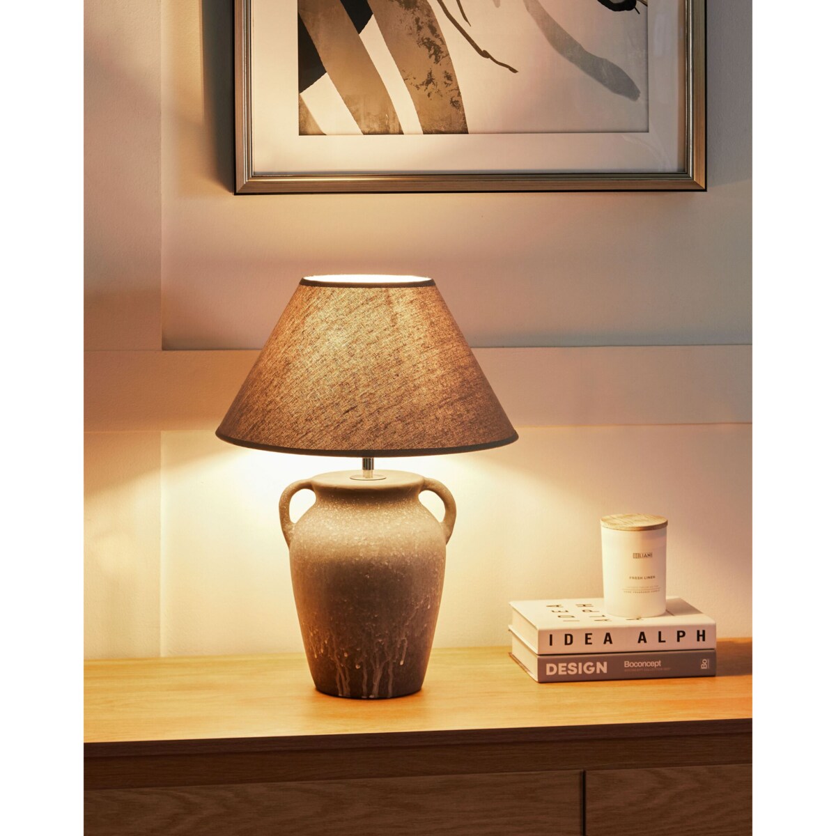 Lampa stołowa ceramiczna szara AGEFET