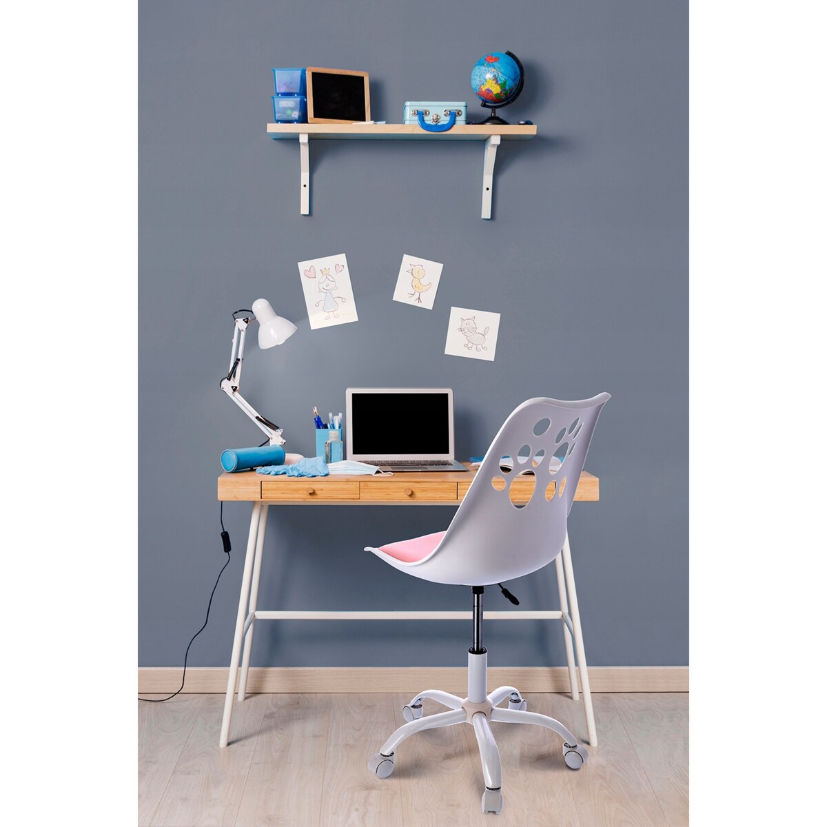 Krzesło obrotowe dla dzieci JOY biało-różowe biurowe