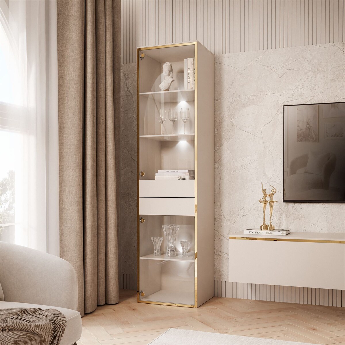 Witryna AURORA kaszmir z oświetleniem LED ślizgi