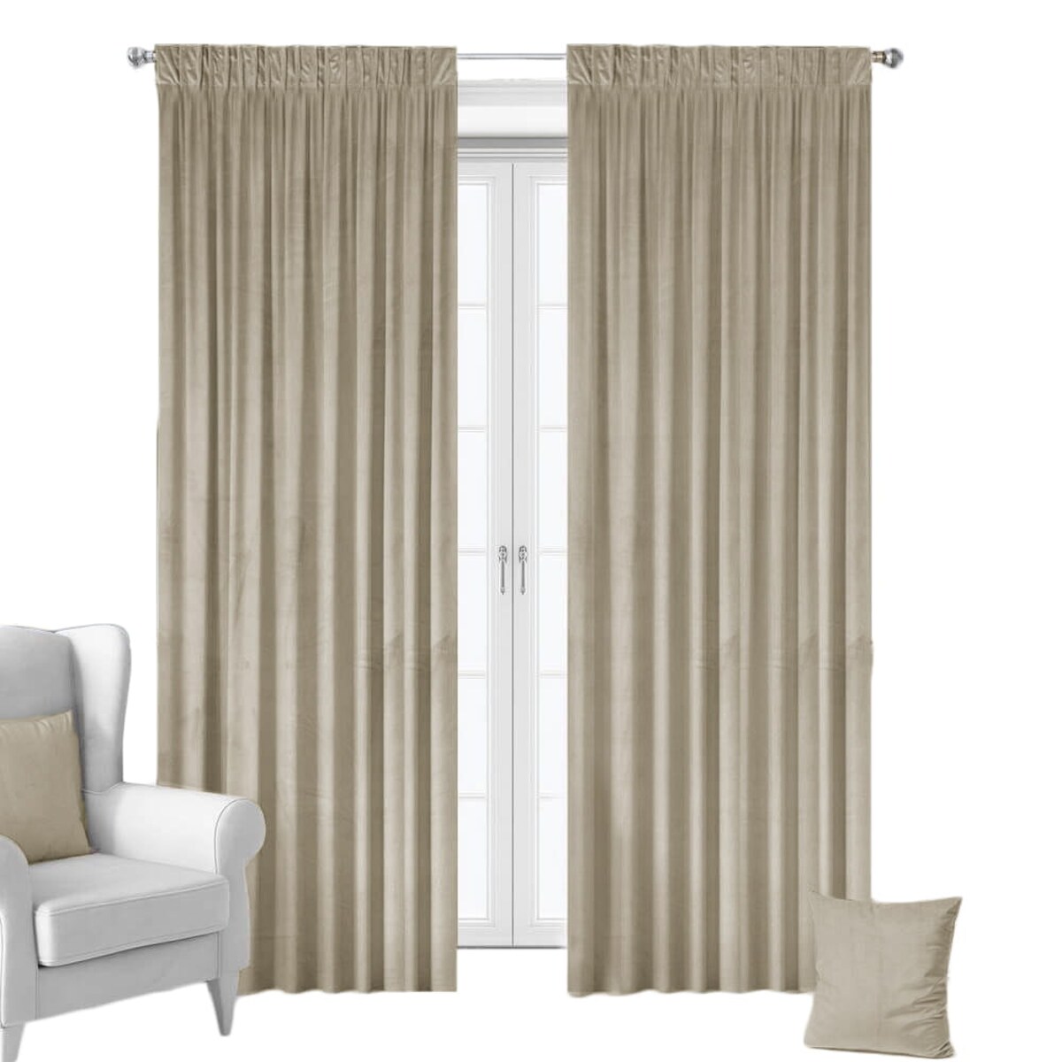 Zasłony gotowe na taśmie welurowe 140x250 beżowa