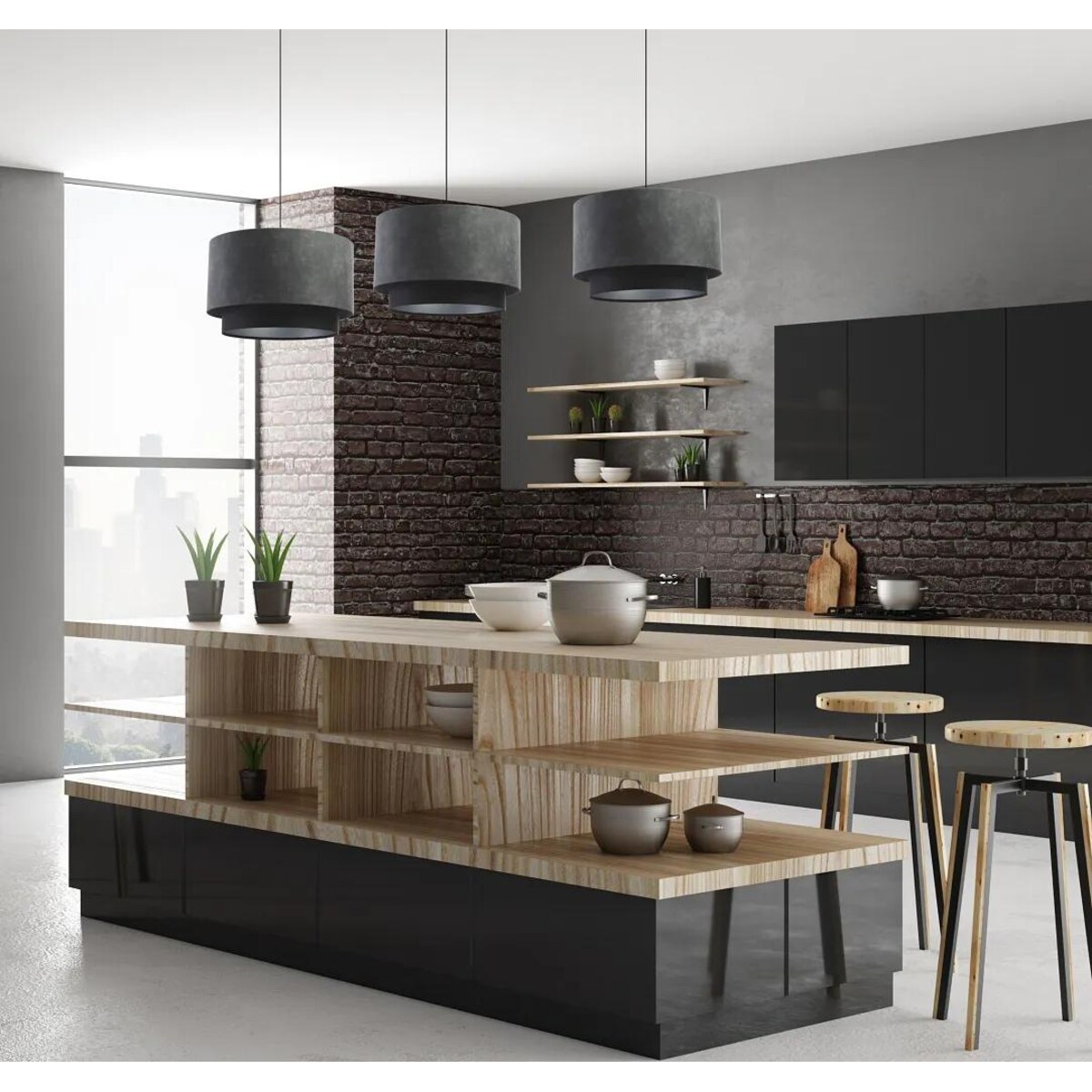 Lampa wisząca DOUBLE ZAMSZ 40 szara/czarna