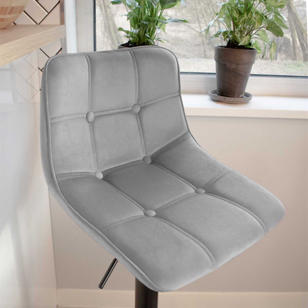 Hoker barowy krzesło tapicerowane welurowe nowoczesne szare