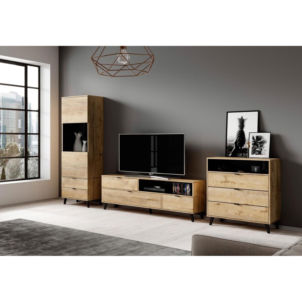 WITRYNA Kastor wysoka 60x45x192 cm MDF dąb/czarny