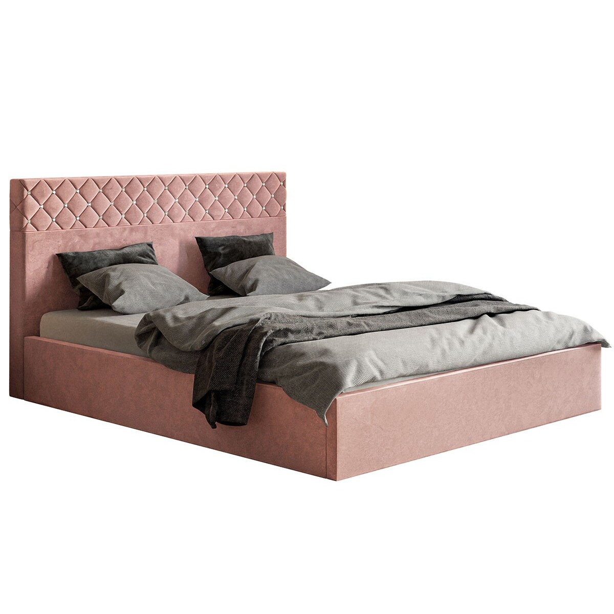 Łóżko sypialniane 180x200 OLDO 4 tapicerowane, pikowane, pojemnik-różowe
