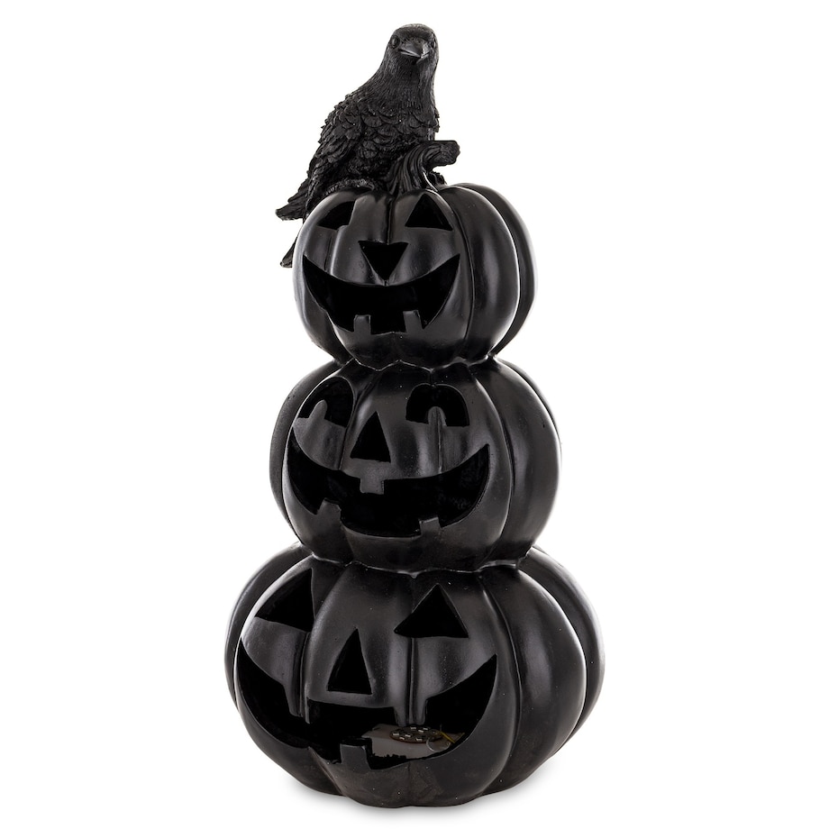 Dekoracja Halloween LED- bałwanek z czarnych dyń 40x19x19 cm TURRIS-3 z krukiem