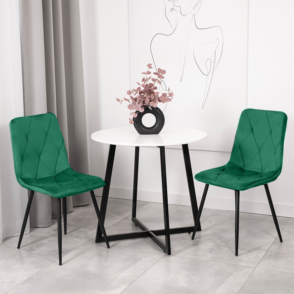 Krzesło tapicerowane welurowe pikowane zielone do salonu jadalni