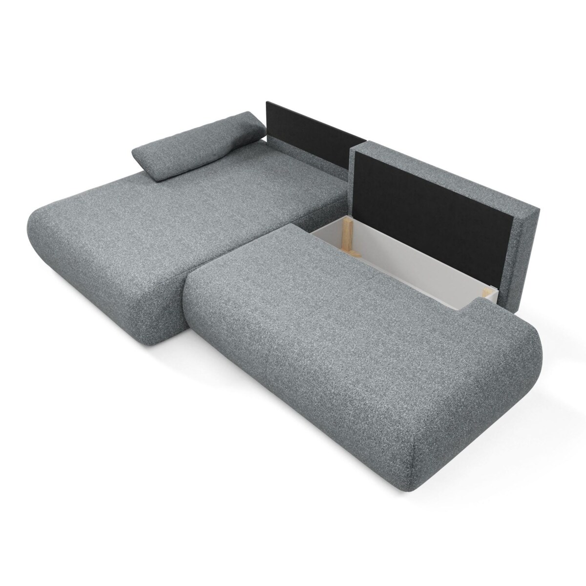 Narożnik rozkładany PENTI z pojemnikiem na pościel, lewy, ciemno-szary