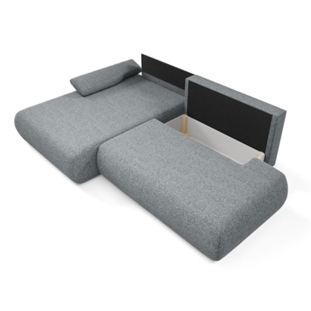 Narożnik rozkładany PENTI z pojemnikiem na pościel, lewy, ciemno-szary