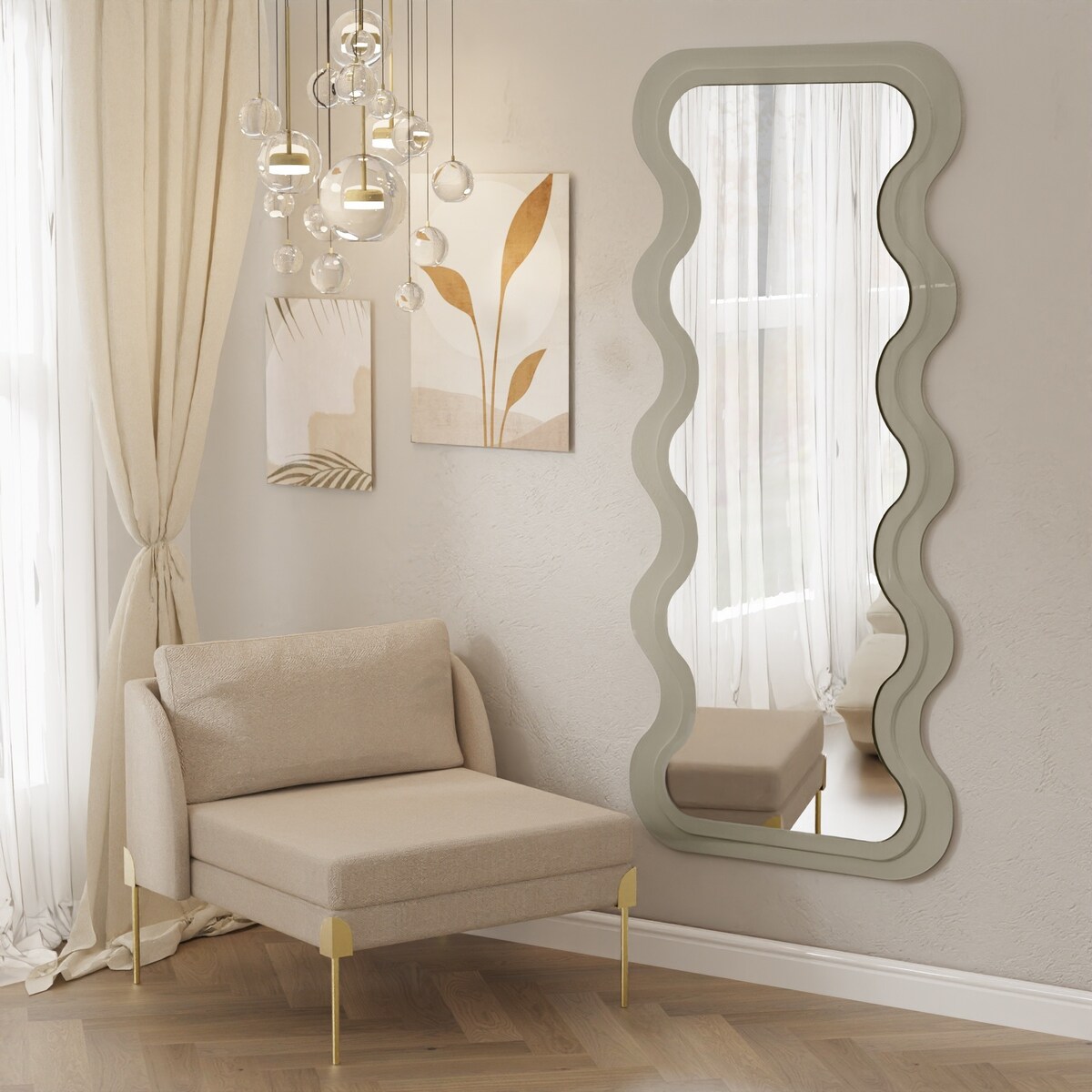 Lustro w nieregularnej ramie 180x80 cm brązowoszare