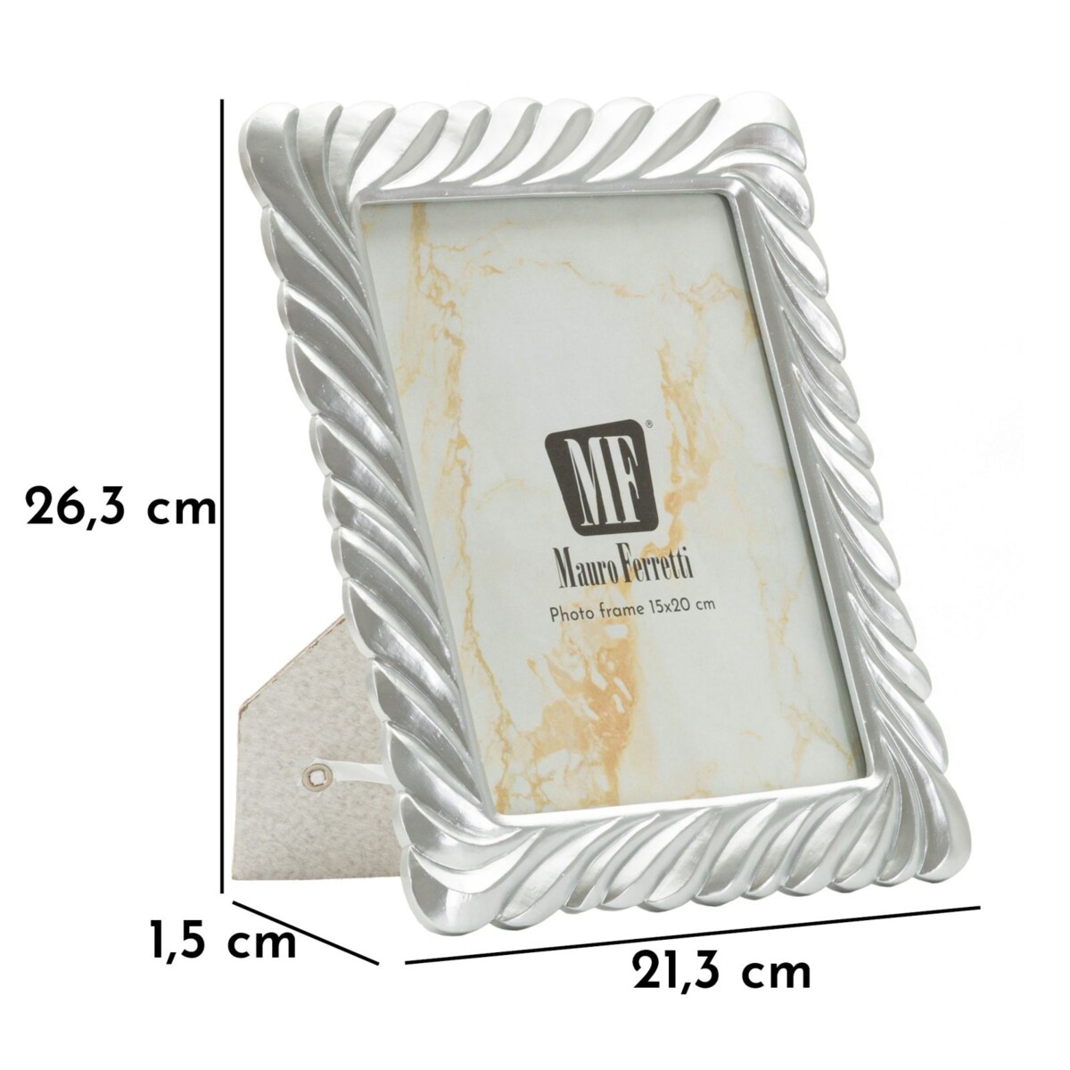Ramka na zdjęcia Carvy, zdjęcie 15 x 20 cm, kolor srebrny, żywica syntetyczna i szkło, rama 21,3 x 1,5 x 26,3 cm, styl glamour, Mauro Ferretti
