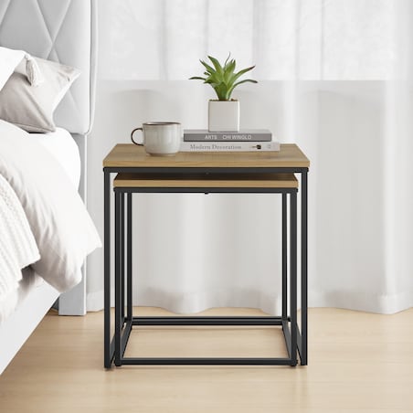 Stolik Kawowy Kwadrat 2Szt Dąb, Czarny