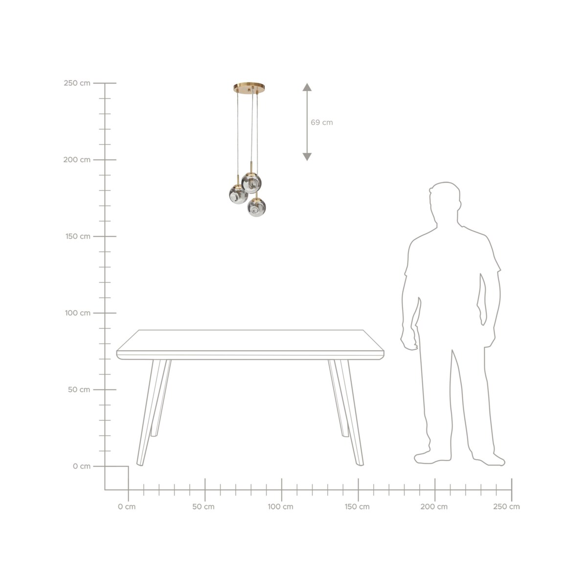 Lampa wisząca szklana 3-punktowa przezroczysta z mosiężnym RALFES