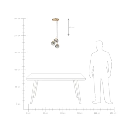 Lampa wisząca szklana 3-punktowa przezroczysta z mosiężnym RALFES