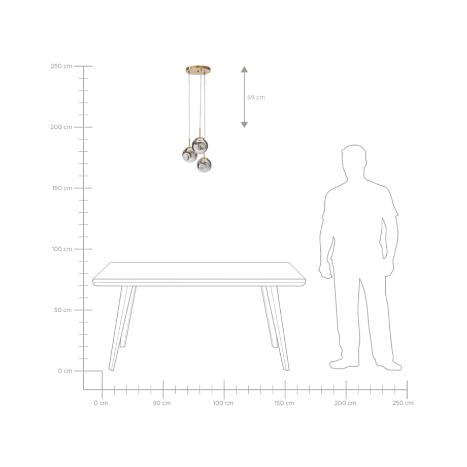 Lampa wisząca szklana 3-punktowa przezroczysta z mosiężnym RALFES