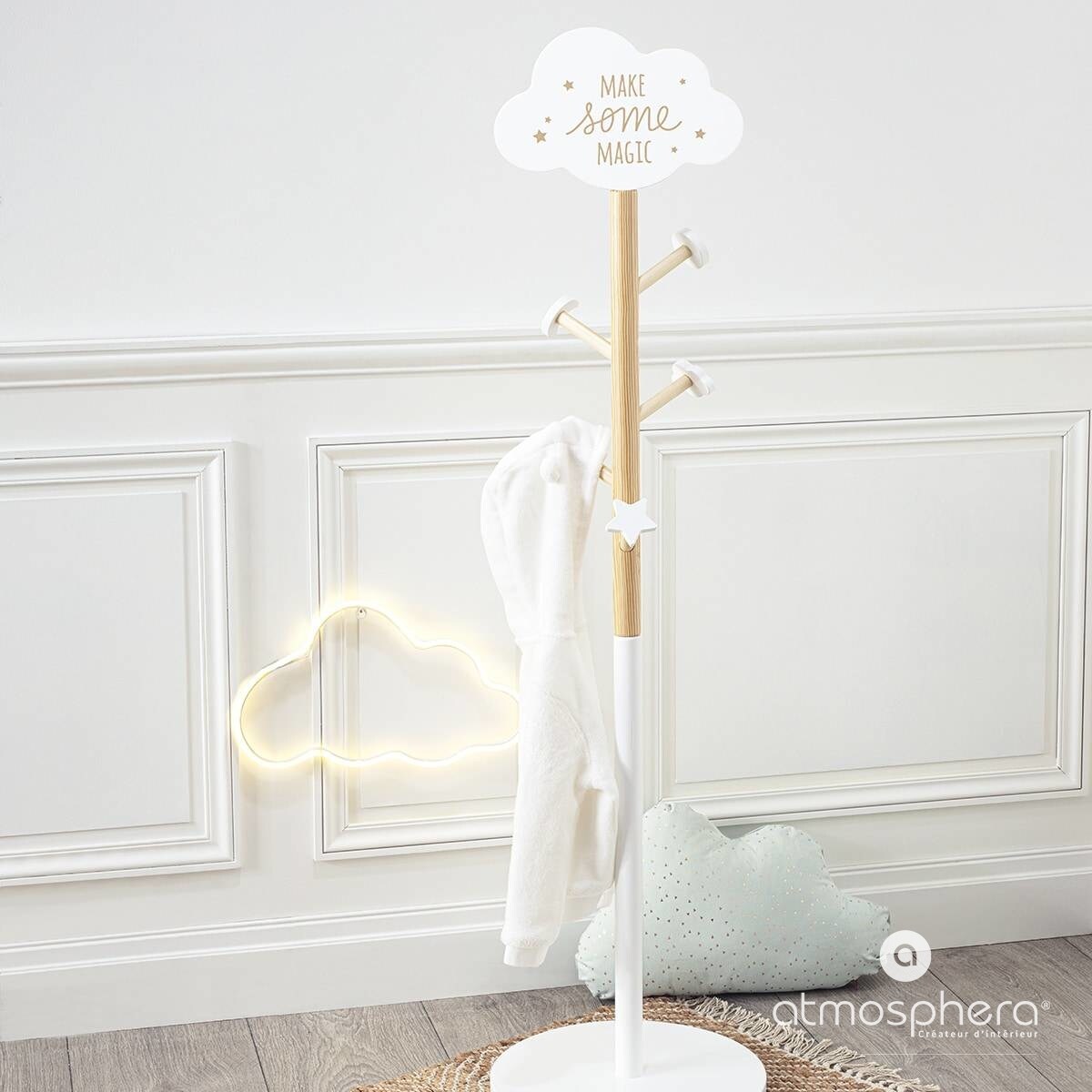 Wieszak na ubrania dla dziecka, MDF, 135,5 cm, z chmurką