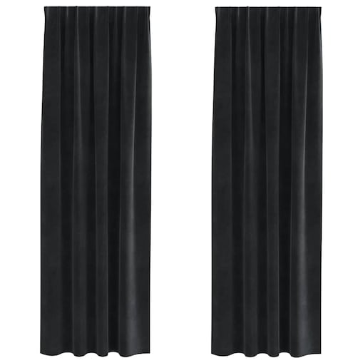 vidaXL Zasłony z zasłonami 2 pcs Czarny 140 x 225 cm Aksamit