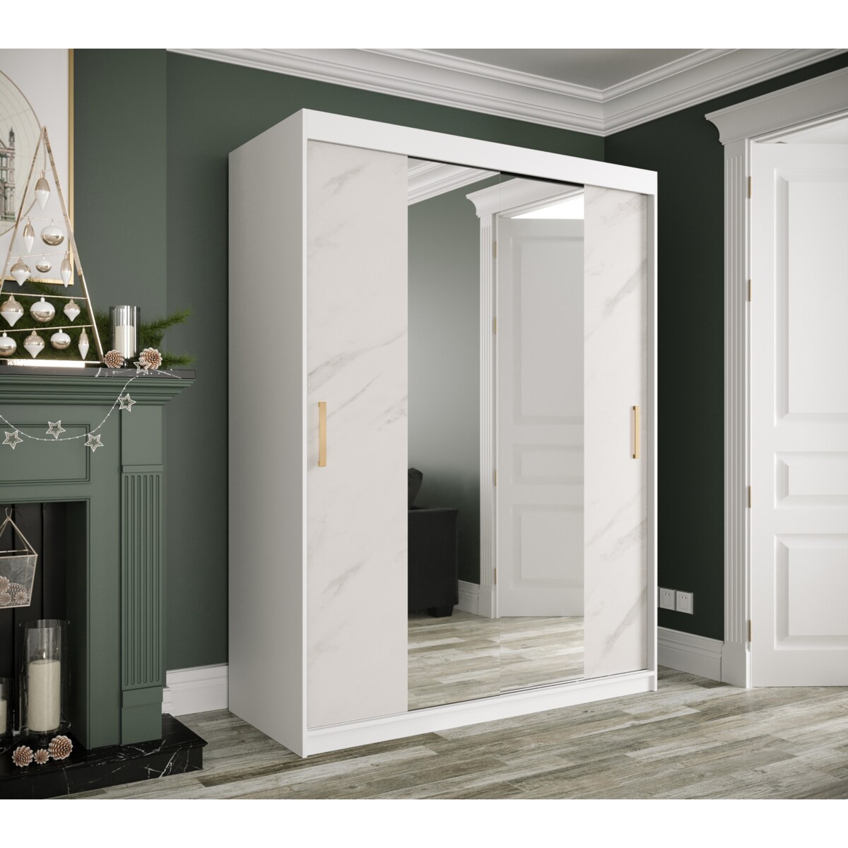 Szafa przesuwna Garderoba MARMUR T1 150 gł. 62 biały