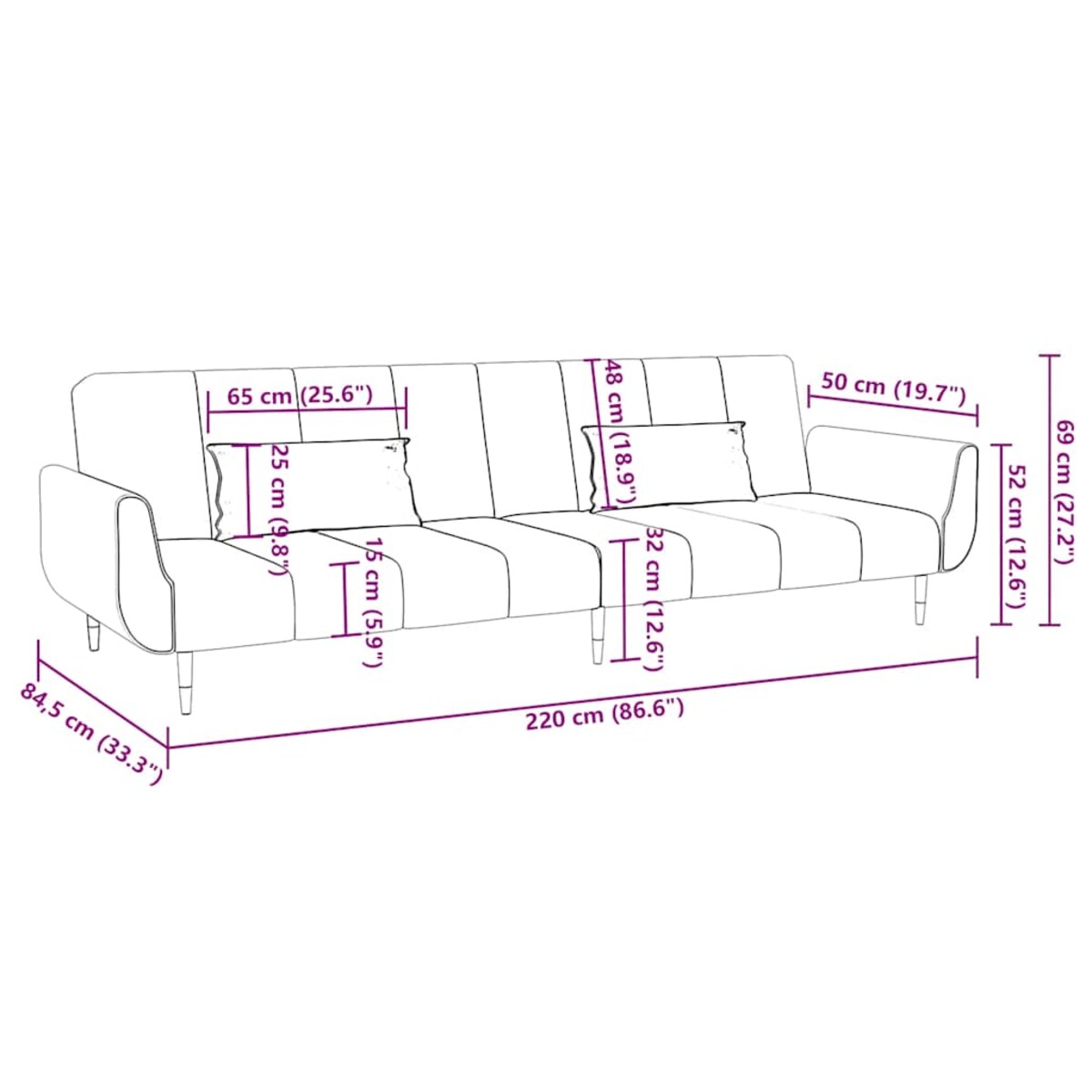 vidaXL 2-osobowa kanapa z 2 poduszkami, ciemnoszara, aksamitna