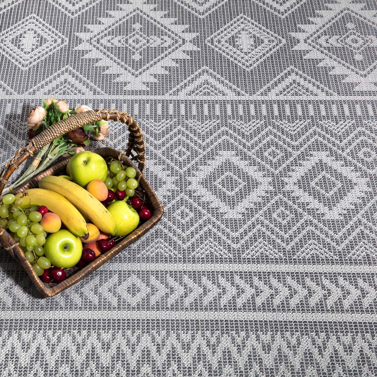 Dywan okrągły na zewnątrz i do wnętrz boho Paloa 35220 Antracyt 160x160