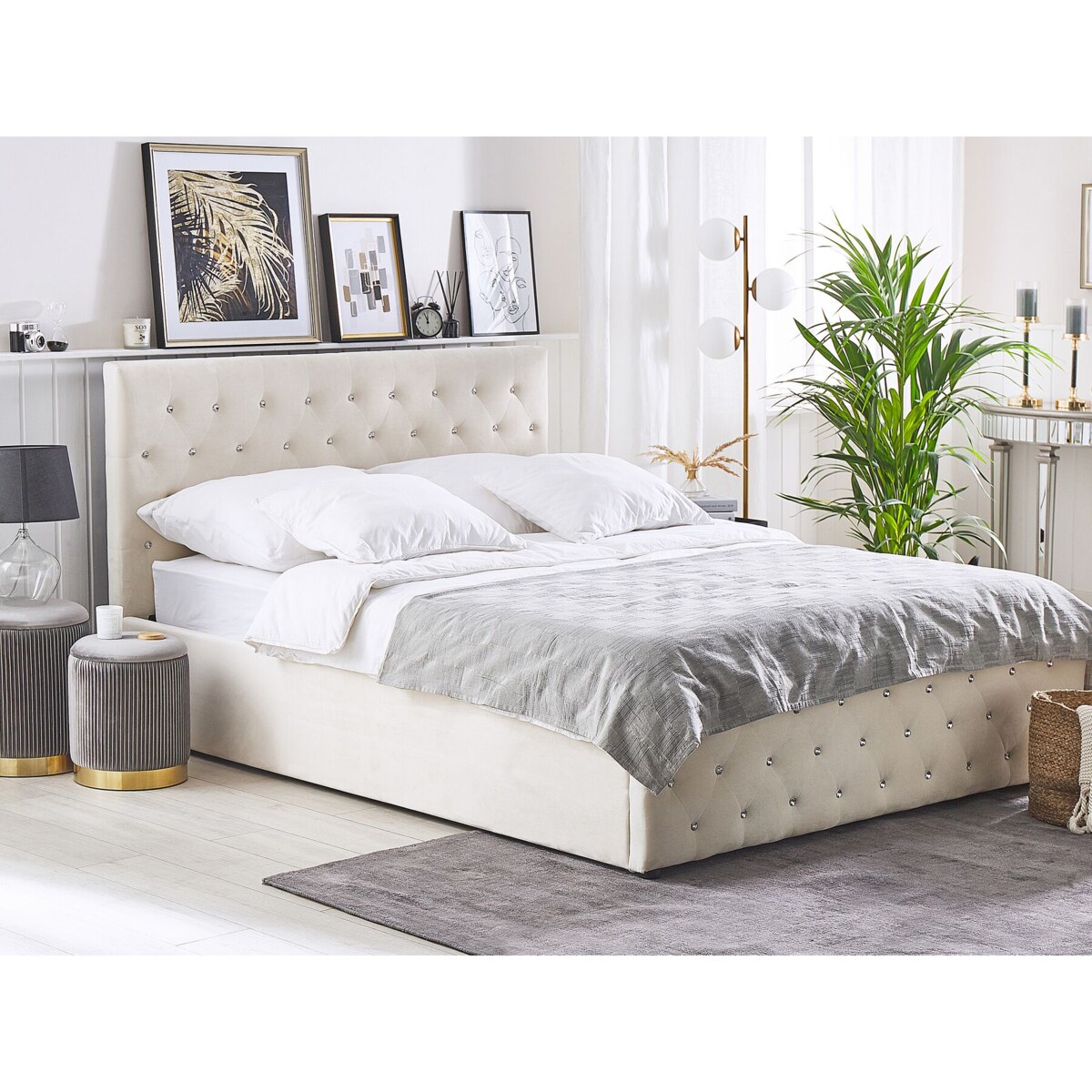Łóżko z pojemnikiem welurowe 140 x 200 cm beżowe AMIENS