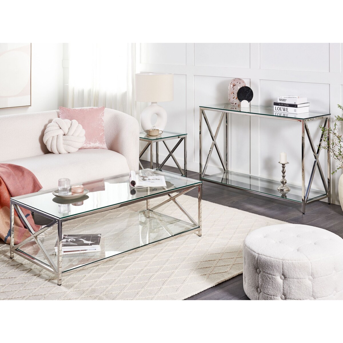 Stolik pomocniczy szklany srebrny AUDET