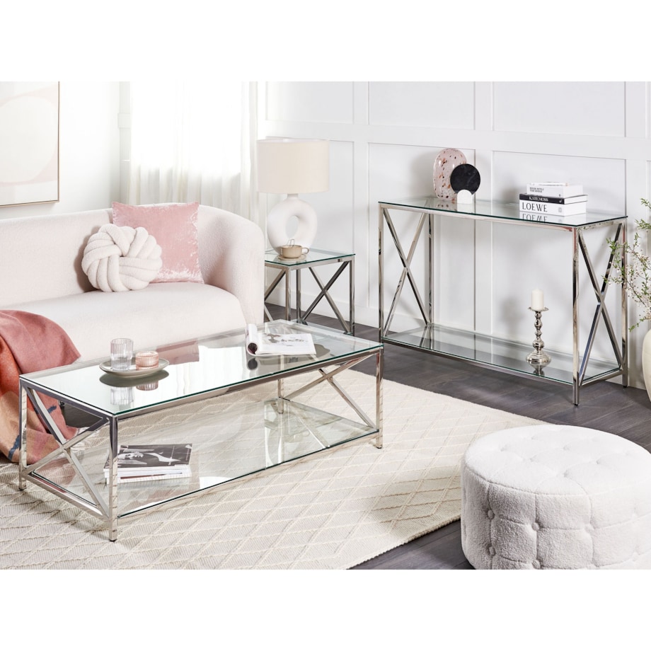 Stolik pomocniczy szklany srebrny AUDET