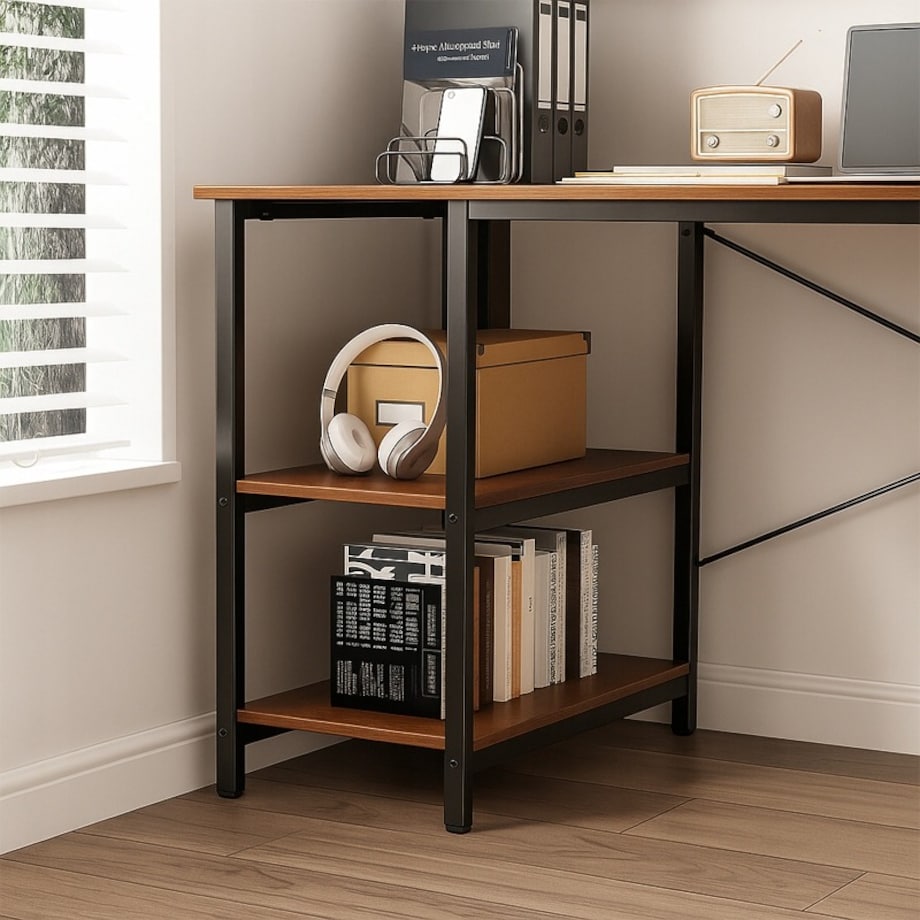 Biurko Komputerowe Loft Industrialne Szuflada Półki Jasny Dąb Skandynawski