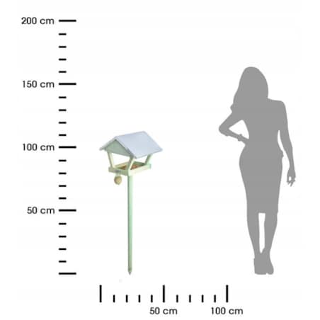 KARMNIK DLA PTAKÓW stojący do wbicia na ziarno drewniany ozdobny zielony