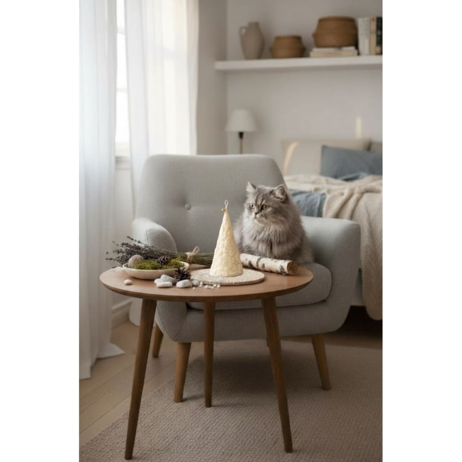 Świąteczna świeca choinka z wosku sojowego – dekoracja z motywem kwiatowym