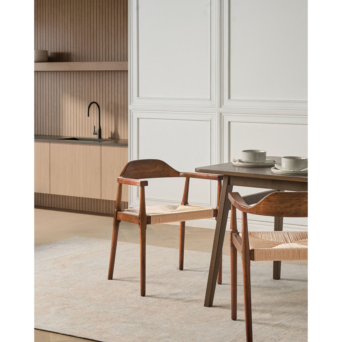 Zestaw 2 krzeseł do jadalni OAKDALE Drewno Ciemny brąz/ beżowy