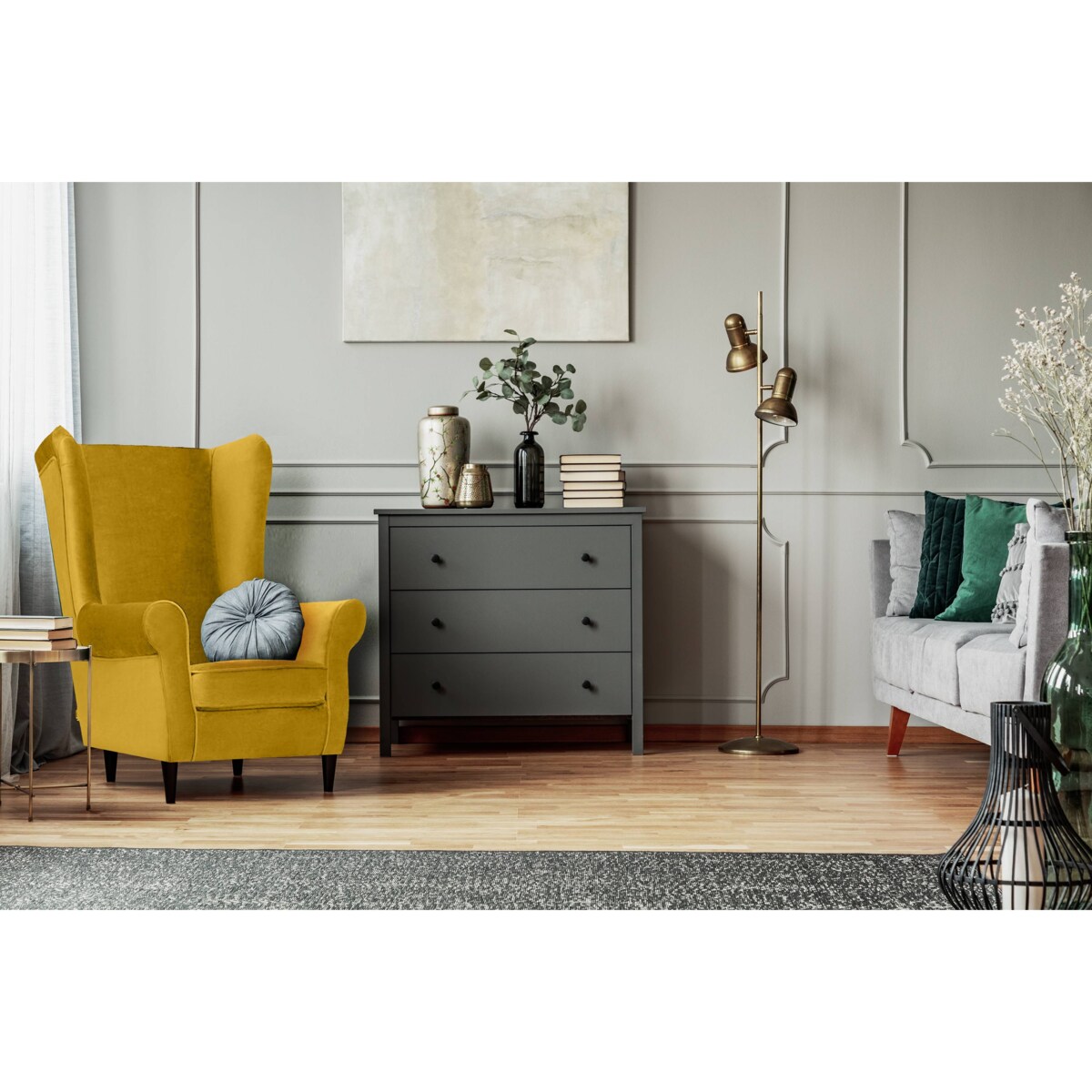 KONSIMO MILES Fotel + puf, kolor Żółty