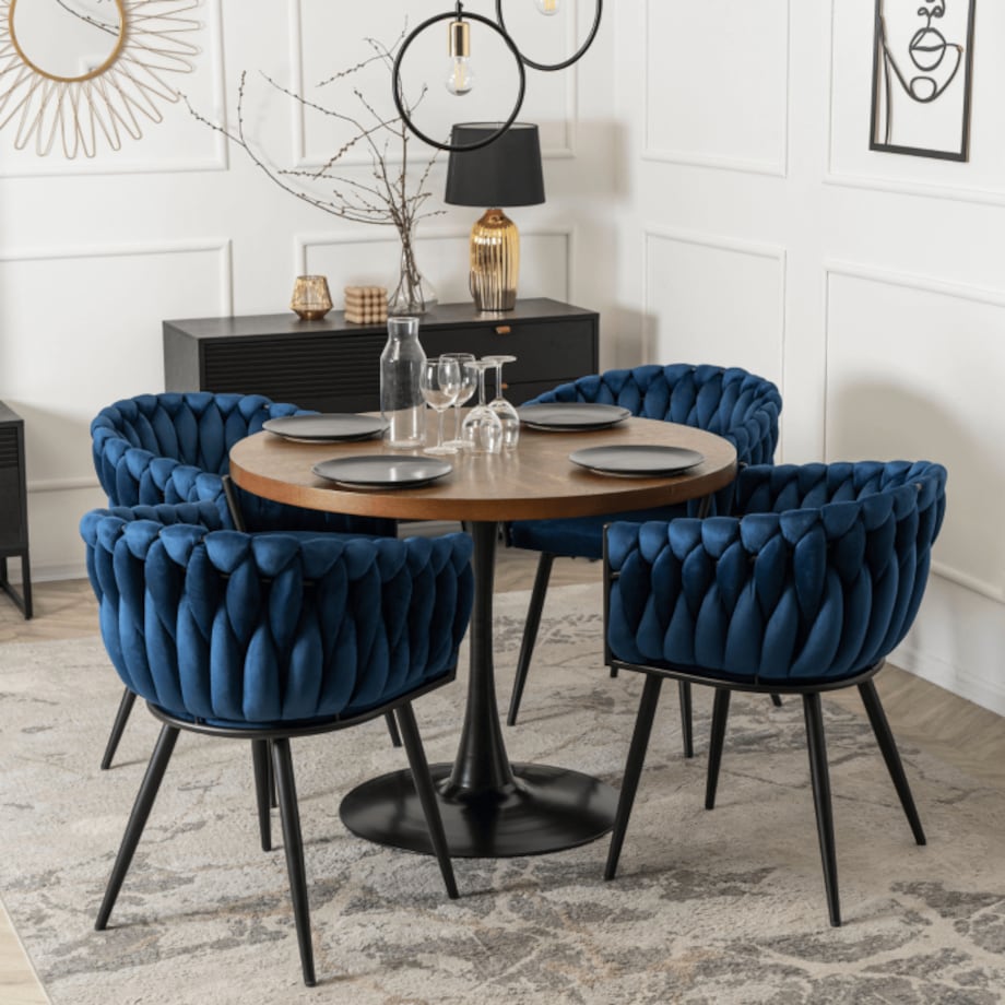 Krzesło Plecione Tapicerowane Loft Welurowe Do Salonu Jadalni Granat ELENA