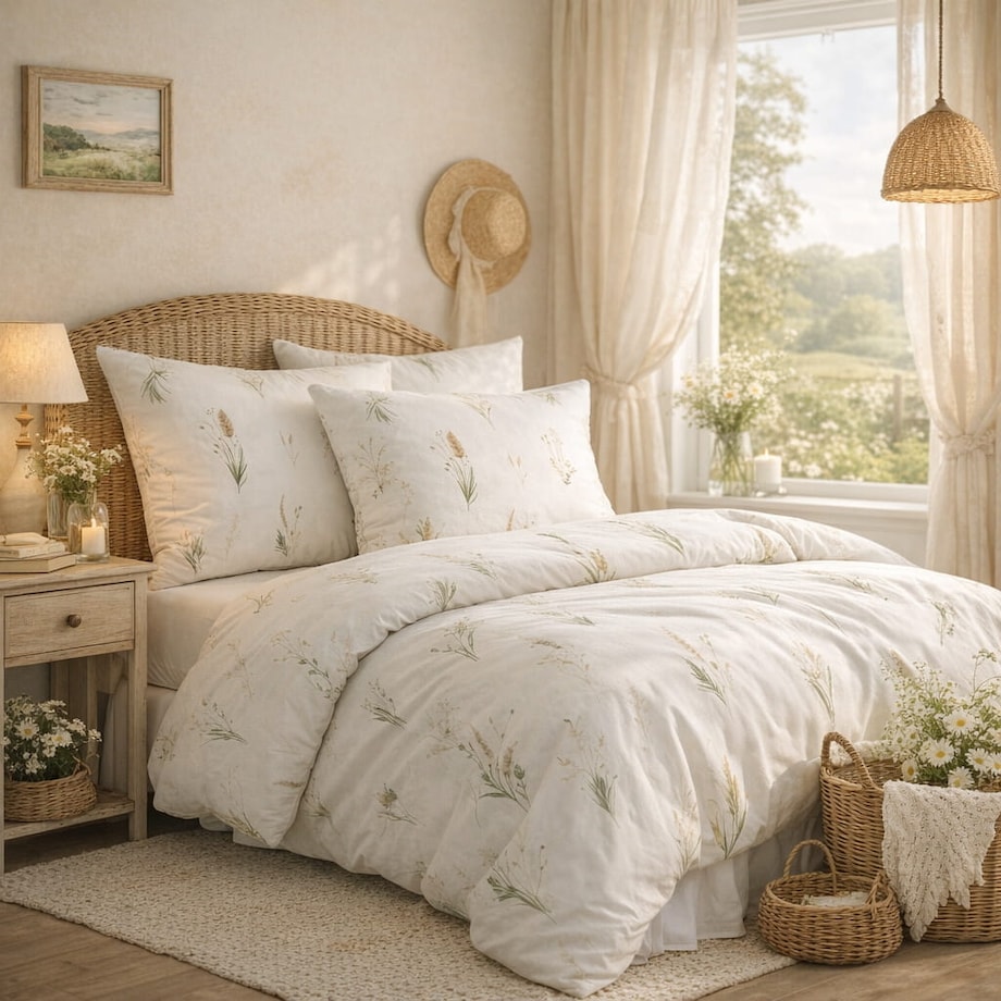 Pościel bawełniana 200x220 cm Kłosy na białym tle wiosna