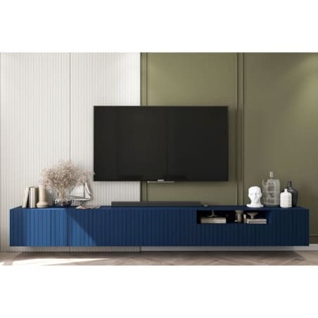 Nowoczesna Wisząca Szafka RTV Glamour Komoda RTV Granatowy Mat 300 cm