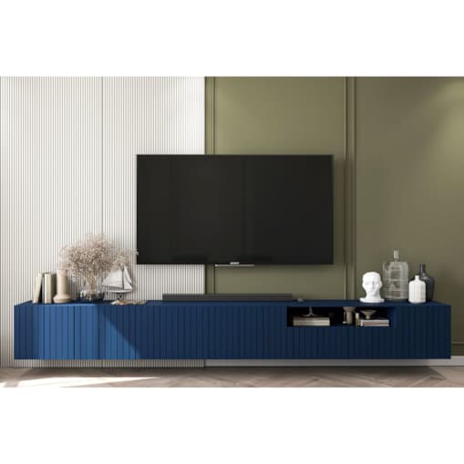 Nowoczesna Wisząca Szafka RTV Glamour Komoda RTV Granatowy Mat 300 cm