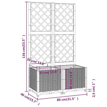 vidaXL Donica ogrodowa z kratką, brązowa, 80x40x136 cm, PP