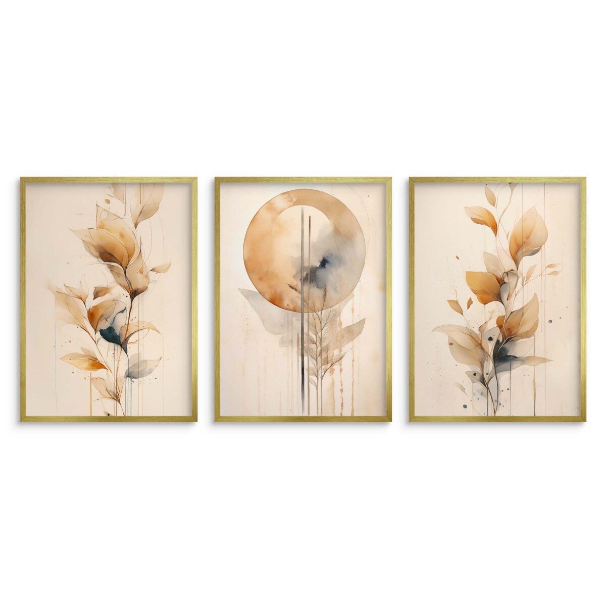 Plakaty w ramie Beżowe Obrazy na ścianę do Salonu Sypialni boho Liście