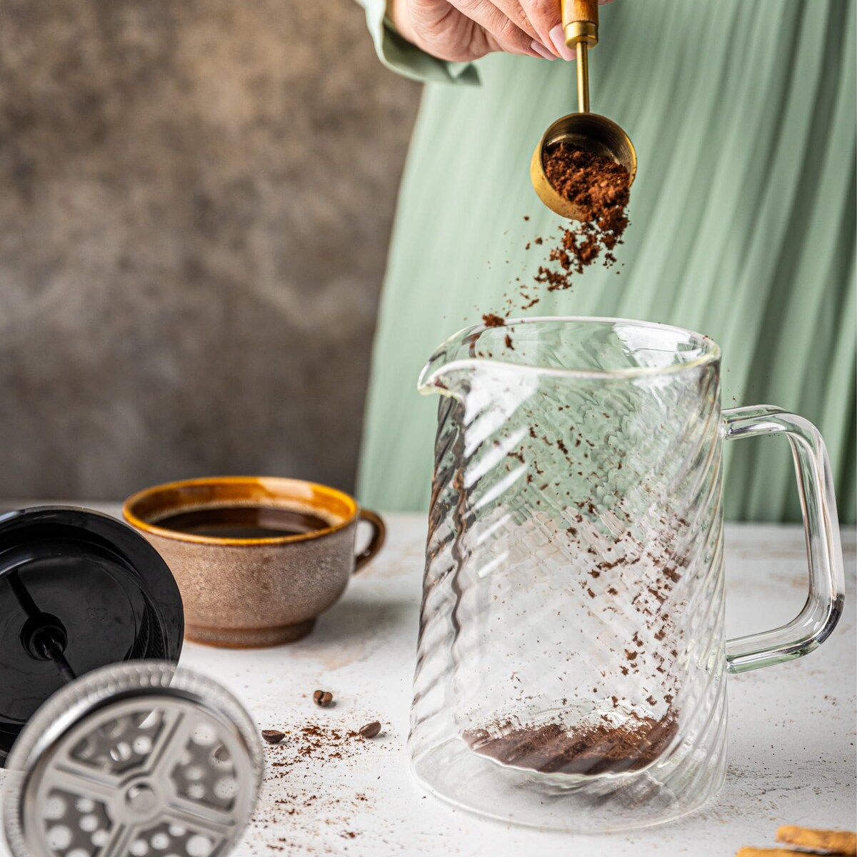 Zaparzacz do kawy herbaty szklany 1000ml French Press srebrny KLAUSBERG